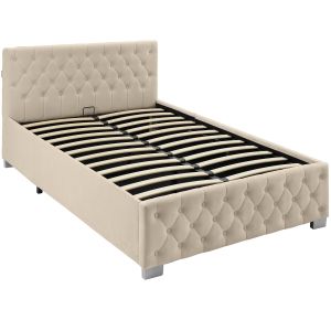 Cama tapizada con LED y somier abatible, 250 kg, 120 x 200 cm, arena