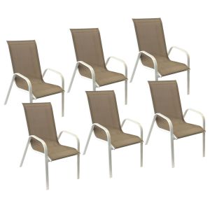 Pack de 6 sillas marbella en textileno topo aluminio blanco