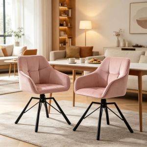 Silla de comedor giratoria terciopelo rosa con reposabrazos set de 2