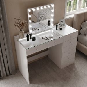 Vanitii tocador de maquillaje con luz espejo blanco 120 x 55 x 129 cm