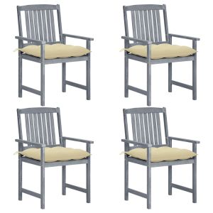 vidaXL sillas de jardín con cojines 4 uds madera maciza de acacia gris