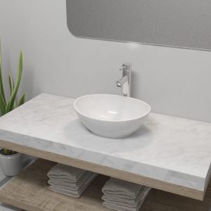 vidaXL lavabo de baño con grifo mezclador cerámica ovalado blanco