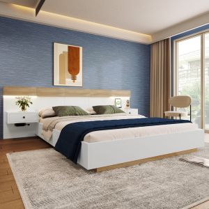Cama doble,madera,160 x 200 cm,roble/blanco,sin colchón
