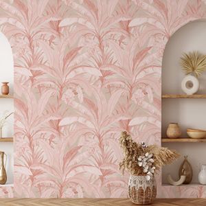 Papel pintado selva tropical rosa