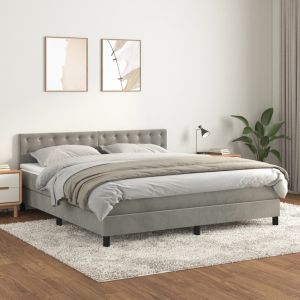 Cama box spring con colchón terciopelo gris claro 180x200 cm es3133