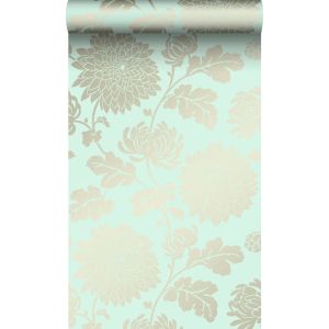 Origin papel pintado flores verde celadón 53 cm x 10.05 m