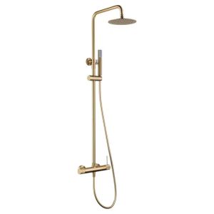 Columna de ducha extensible, termostatico rociador extraplano oro cepillado