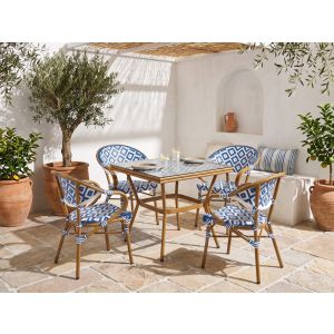 Conjunto de comedor exterior 4 plazas caspri ratán sintético azul/blanco