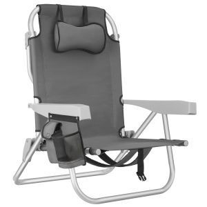 Silla de playa, plegable y ajustable, con función de mochila, gris