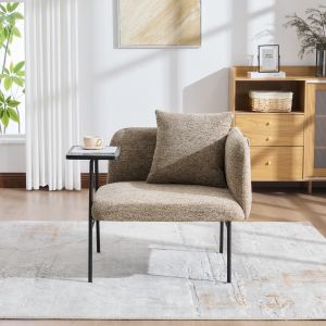 Sillón individual chenilla caqui mesa lateral bolsillos almacenaje