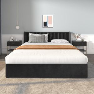 Cama 180x200cm terciopelo con 2 cajones y cabecero alto