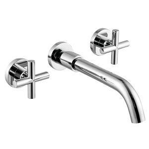 Valaz grifo de lavabo empotrado redondo bimando cromado con caño de 21cm