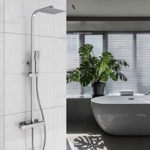 Aica columna de ducha termostática cuadrada plata alcachofa de ducha