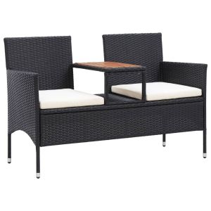 Banco de jardín 2 plazas y mesita ratán sintético negro 143 cm joy779670