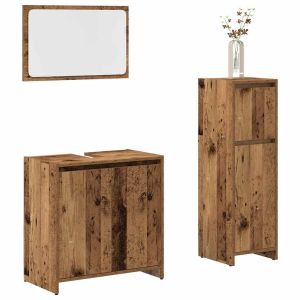Juego de muebles de baño 3 piezas madera ingeniería envejecida esb2838