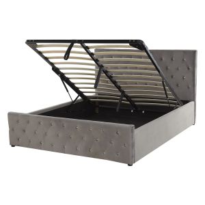 Cama con almacenaje amiens terciopelo gris 140 x 200 cm