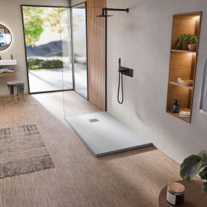 Plato de ducha de resina antideslizante cemento 80 x 120 cm bellobath
