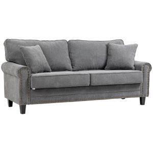 Sofá 3 plaza poliéster, espuma, madera de caucho, acero color gris