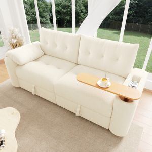 Sofá modular teddy beige 2-3 plazas almacenaje reposacabezas mesa giratoria