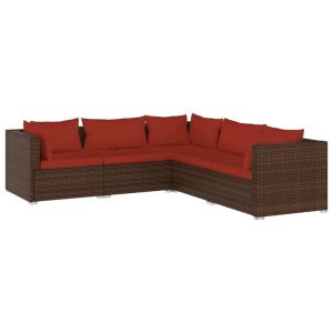 vidaXL set sofás de jardín 5 piezas y cojines ratán sintético marrón