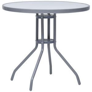 vidaXL mesa de jardín acero y vidrio gris claro 80 cm