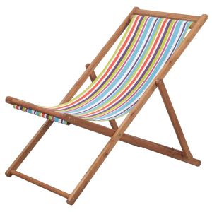 vidaXL silla de playa plegable tela y estructura de madera multicolor