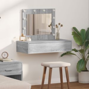 Mesa de tocador montada en la pared  con luces LED gris sonoma oif260560