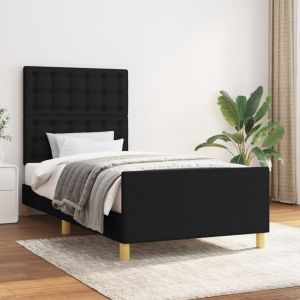 Cama con cabecero de tela negro 90x190 cm