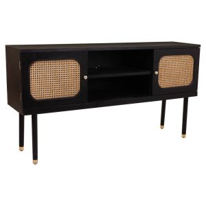 Aparador de madera y rejilla de bambú con dos puertas negro 152.5x38x81