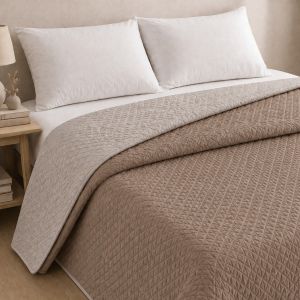 Colcha bicolor reversible cuero/lino cama 90cm donegal collections