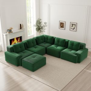 Sofá modular en l de terciopelo verde 5 piezas para sala y oficina