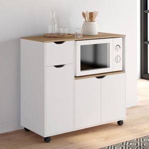 Carro de cocina con ruedas - blanco y madera - 90 cm
