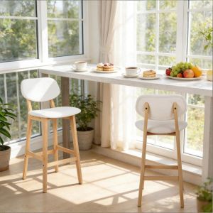 Taburete de bar de polipiel y madera maciza blanco set de 2 con respaldo