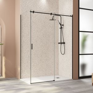Mampara ducha rectangular frente 110cm  lateral 70cm transparente negro
