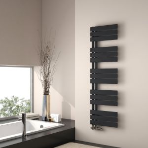 Emke radiador toallero agua caliente 132x40cm, panel negro mate, vertical