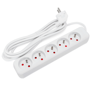 Aigostar regleta alargador de 5 enchufes 16a 2p + e, cable 3m, blanco