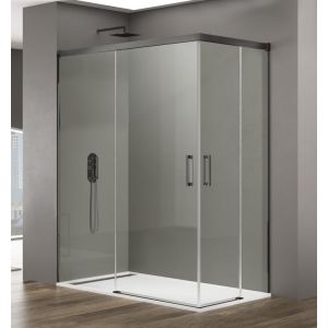 Mampara angular basic transparente gris titanio 100x70 cm