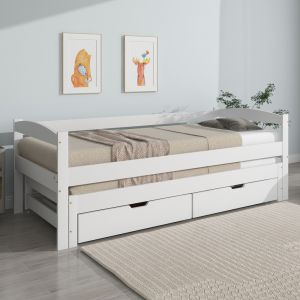 Cama nido 90x200cm con 2 cajones madera y MDF – blanco