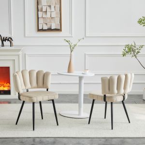 Silla de comedor terciopelo café claro Set de 2 con Patas Metálicas Negras