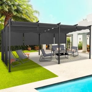 Pérgola con techo retráctil - 6 toldos - gris - 3x6 m
