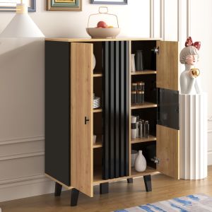 Vitrina aparador con 2 puertas y LED negro madera 120x80x40cm