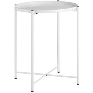 Mesa auxiliar redonda, bandeja extraíble, 45,5 x 53 cm, blanco