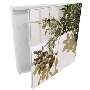 Caja para llaves 30x30x5 rama de olivo, apertura derecha blanca