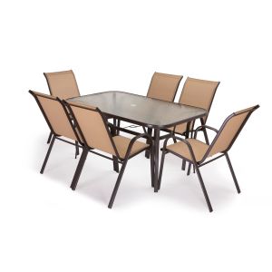 Mesa de cristal templado hc + 6 sillas. Muebles de jardin y terraza,