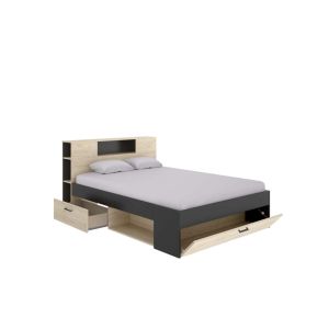 Cama compacta matrimonio con almacenamiento y librería integrada