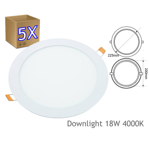 5x downlight LED empotrable, 18w 1440 lm, redondo, blanco neutro 4200k