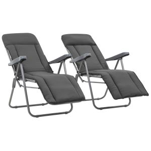 vidaXL sillas plegables de jardín con cojín 2 unidades gris