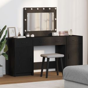 Juego de tocador de 3 piezas con LED negro de madera oif153266