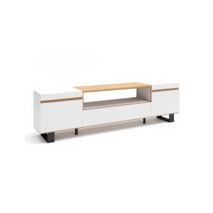 Mueble tv con patas y almacenamiento 203 cm kavos up blanco - roble arena