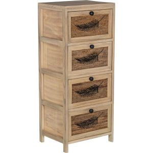 Cajonera madera con 4 cajones mimbre decoracion hoja, madera paulownia